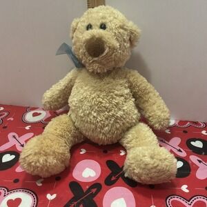 Back to Basics‎ Tan Teddy Bear Brown Nose 12" Blue Bow Ribbon